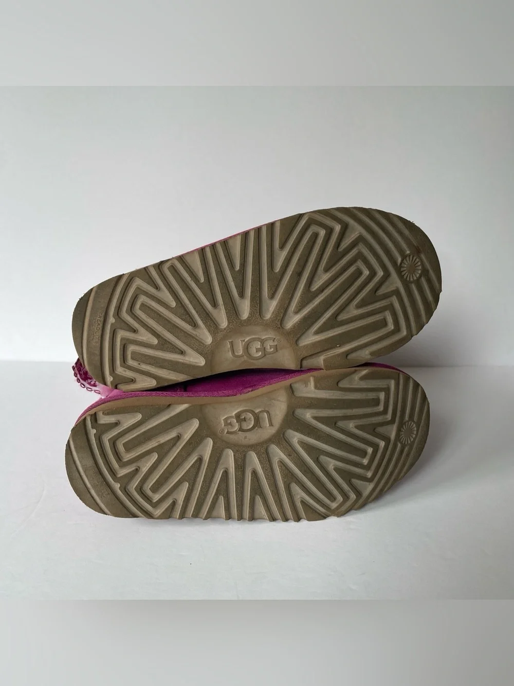 UGG Girl's Bailey Bow Suede Shearling Boots Pink Purple Size 2 Youth Warm Cozy